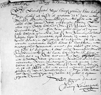First letter Leeuwenhoek